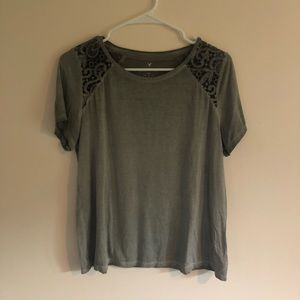 American Eagle Soft & Sexy Green Lace Shoulder Top